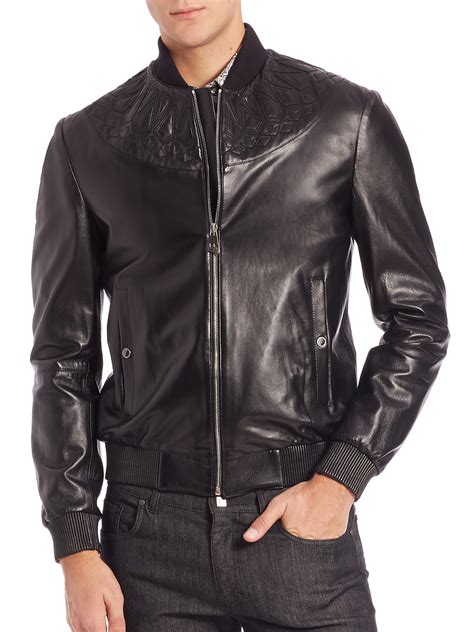 versace bomber jacket black|versace bomber jacket leather.